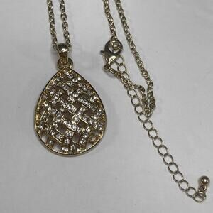 necklace Rhinestone lattice gold pendant costume fashion jewelry gold tone chain